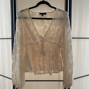 Lulus cream jacquard floral button up long sleeve top
